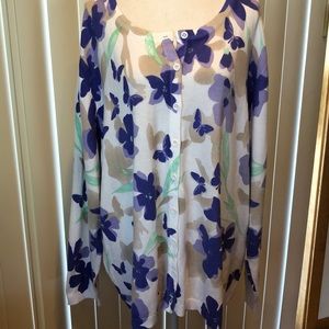 Northcrest size 4X Cardigan White Purple Flowers